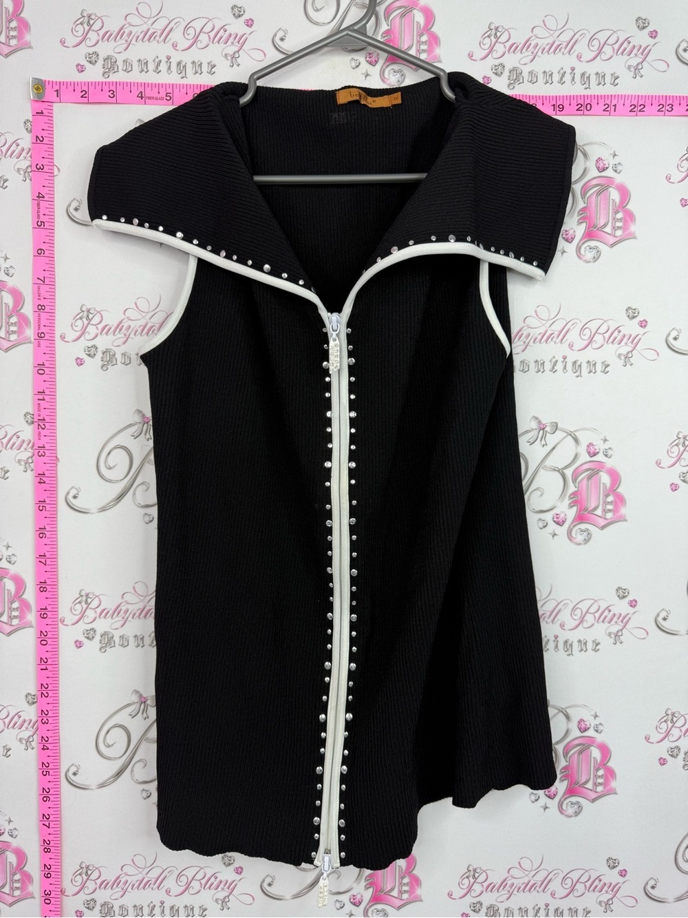 Belldini Black Sleeveless Zip Tunic with White stud Trim